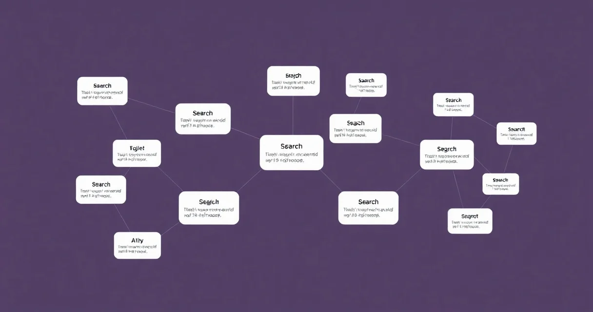 Illustration of a glossary of AI-search terms shown as connected definition cards